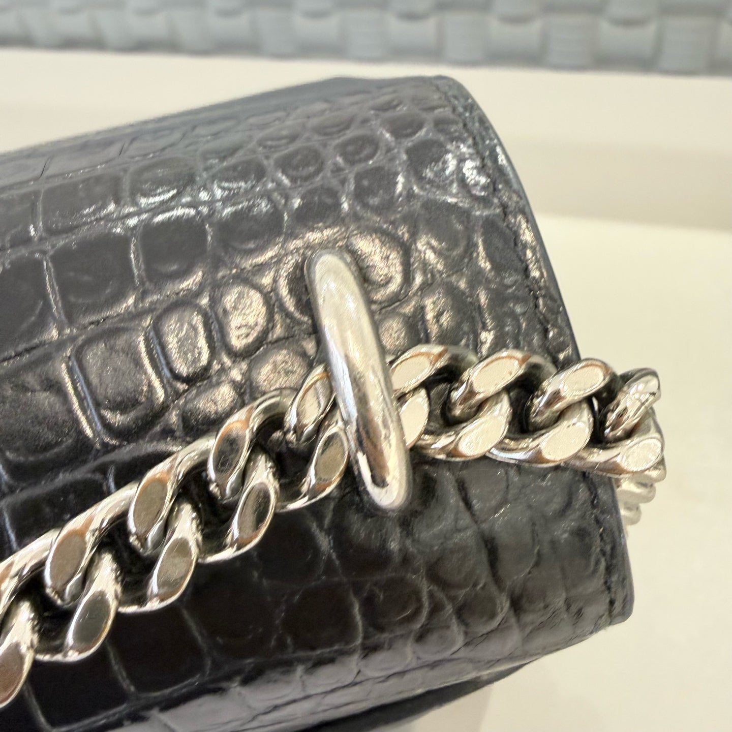 Saint Laurent - Sunset Bag - Croc-embossed cowhide leather - Black with silver-tone hardware - (Medium)