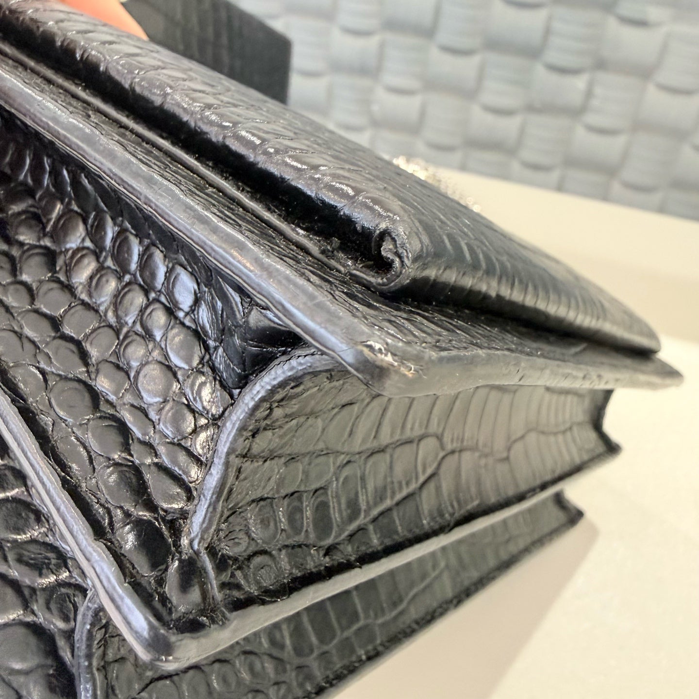 Saint Laurent - Sunset Bag - Croc-embossed cowhide leather - Black with silver-tone hardware - (Medium)