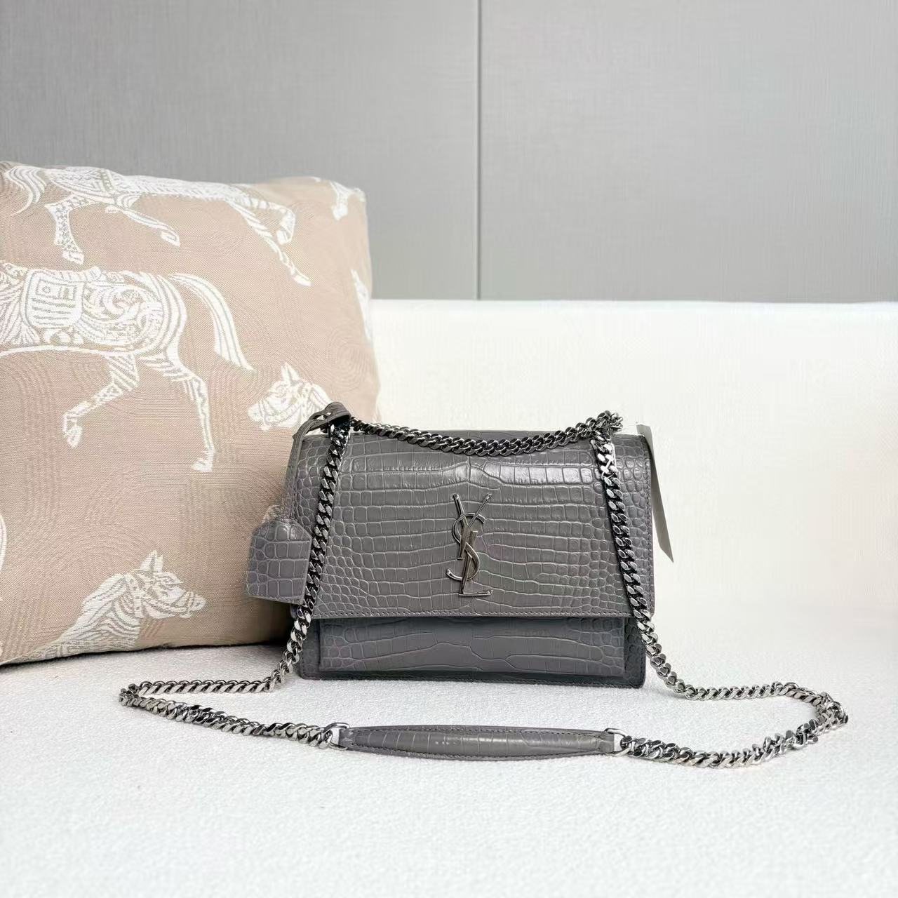 Saint Laurent - Sunset Bag - Leather - Grey with Silver-Tone Hardware - (Medium)