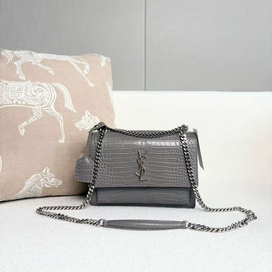 Saint Laurent - Sunset Bag - Leather - Grey with Silver-Tone Hardware - (Medium)