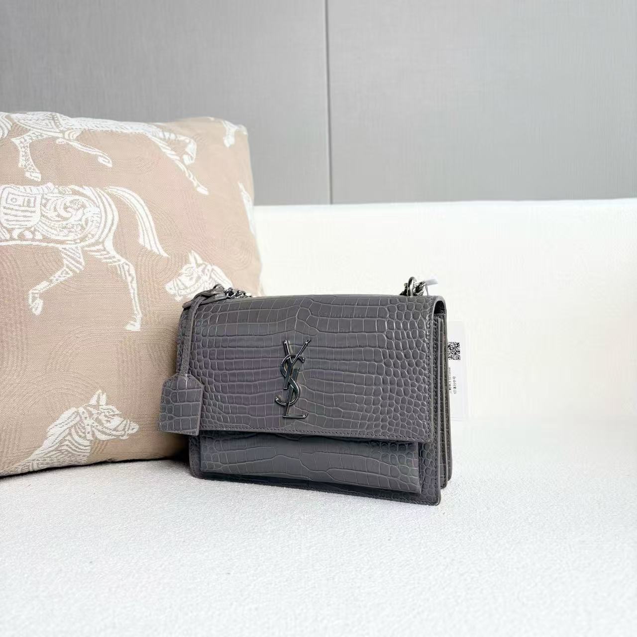Saint Laurent - Sunset Bag - Leather - Grey with Silver-Tone Hardware - (Medium)