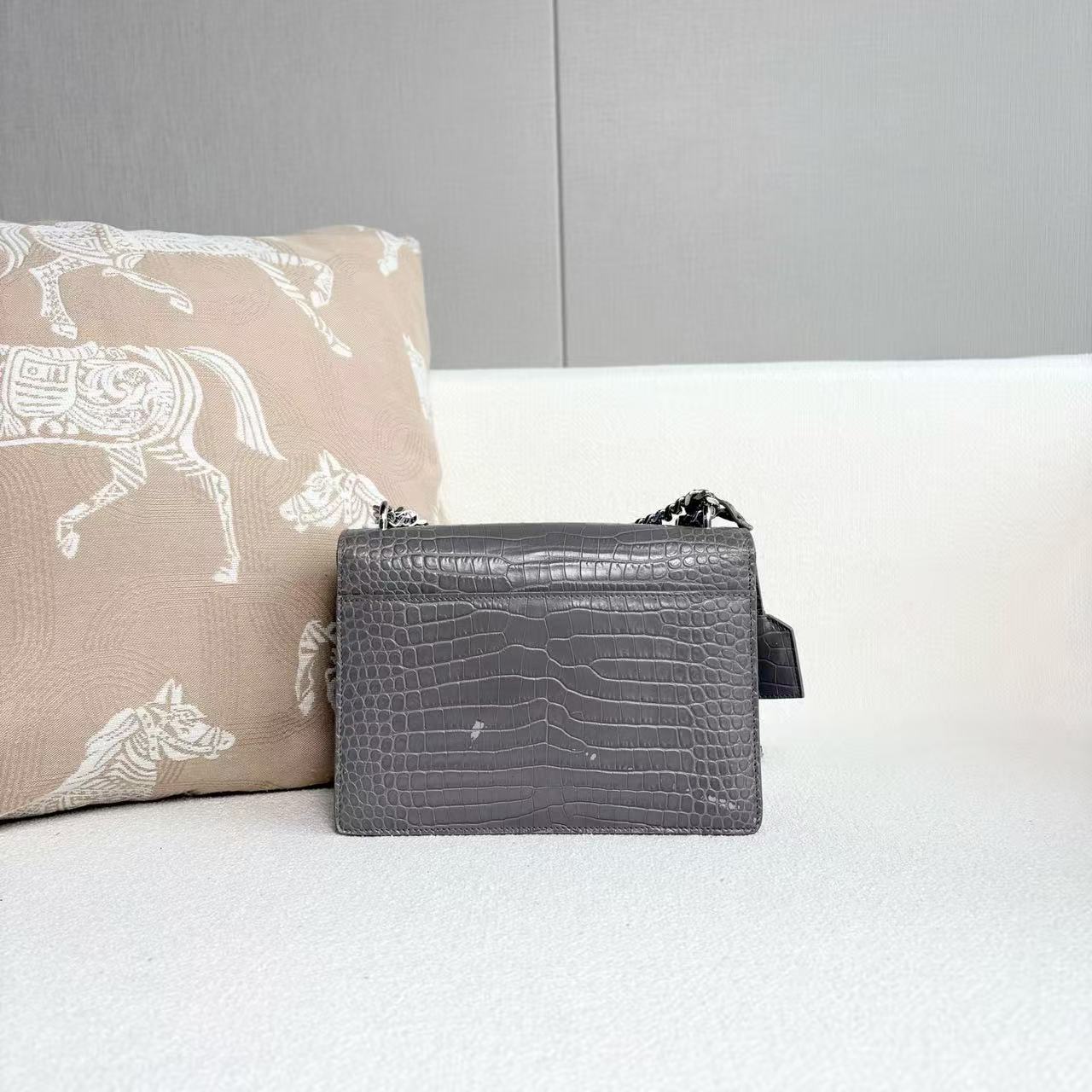 Saint Laurent - Sunset Bag - Leather - Grey with Silver-Tone Hardware - (Medium)