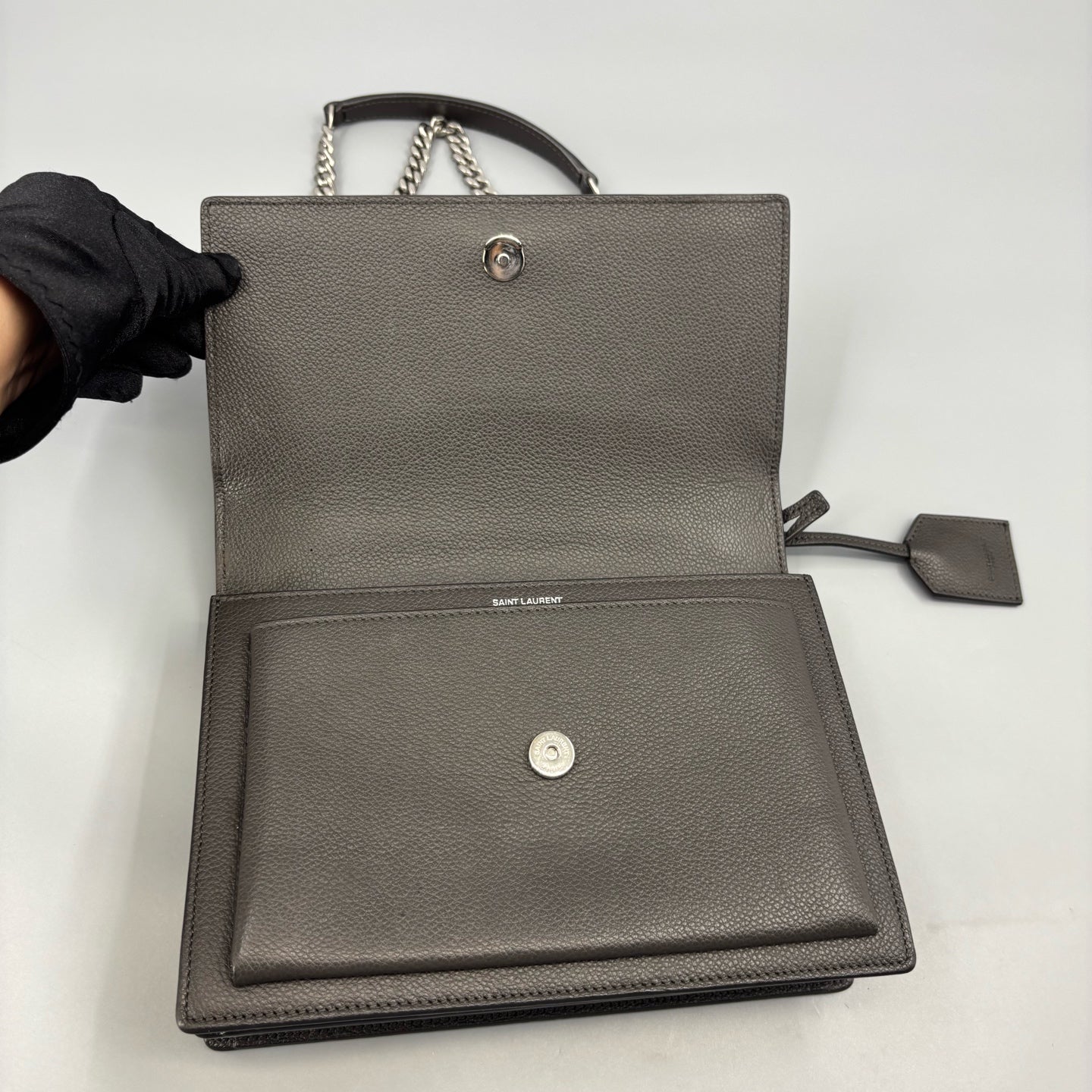 Saint Laurent - Sunset Chain Bag - Leather - Grey - (medium)