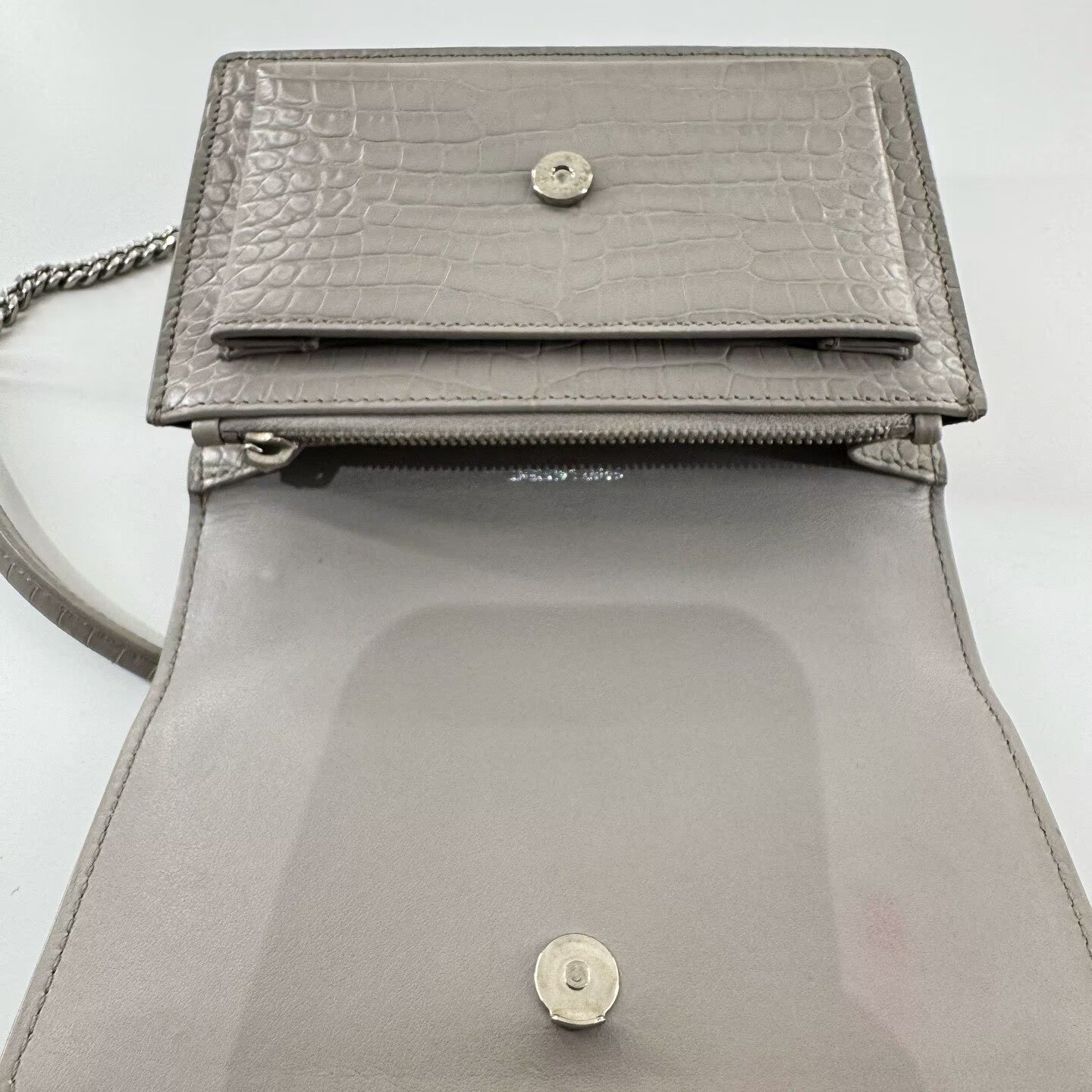 Saint Laurent - Sunset Chain Bag - Leather - Grey - (mini)