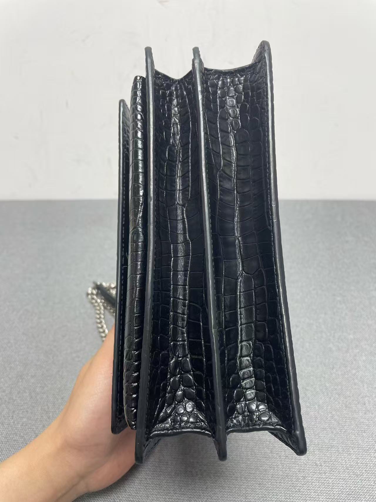 Saint Laurent - Sunset - Crocodile embossed leather - Black with Silver-Tone Hardware - (small)