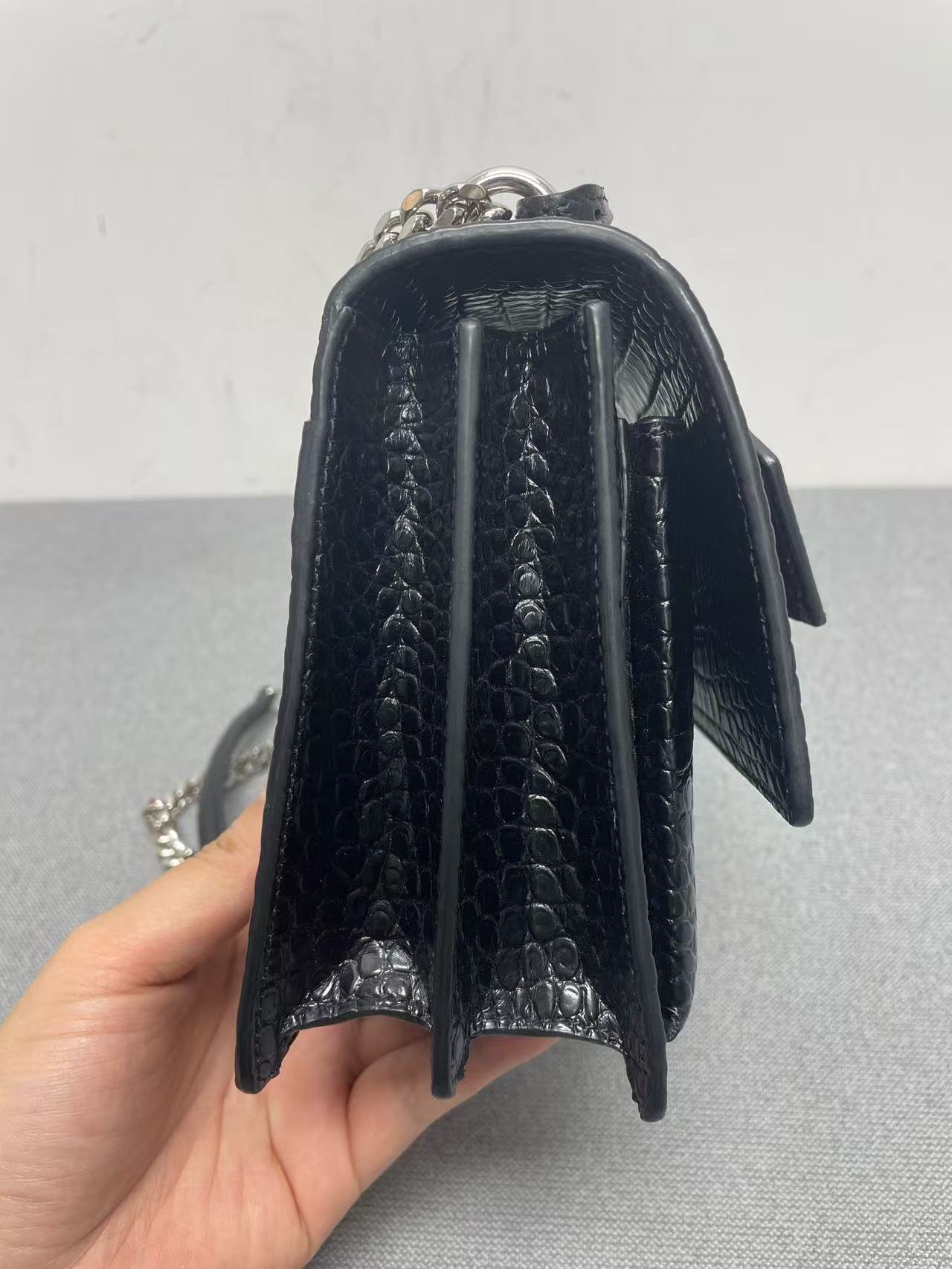 Saint Laurent - Sunset - Crocodile embossed leather - Black with Silver-Tone Hardware - (small)