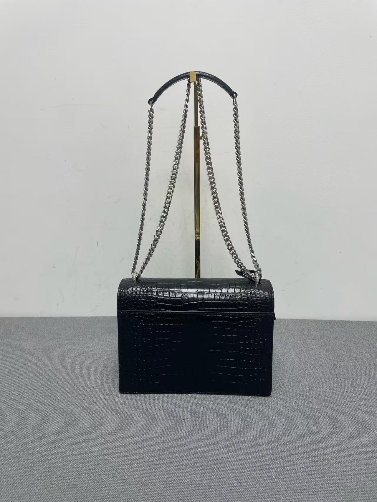 Saint Laurent - Sunset - Crocodile embossed leather - Black with Silver-Tone Hardware - (small)