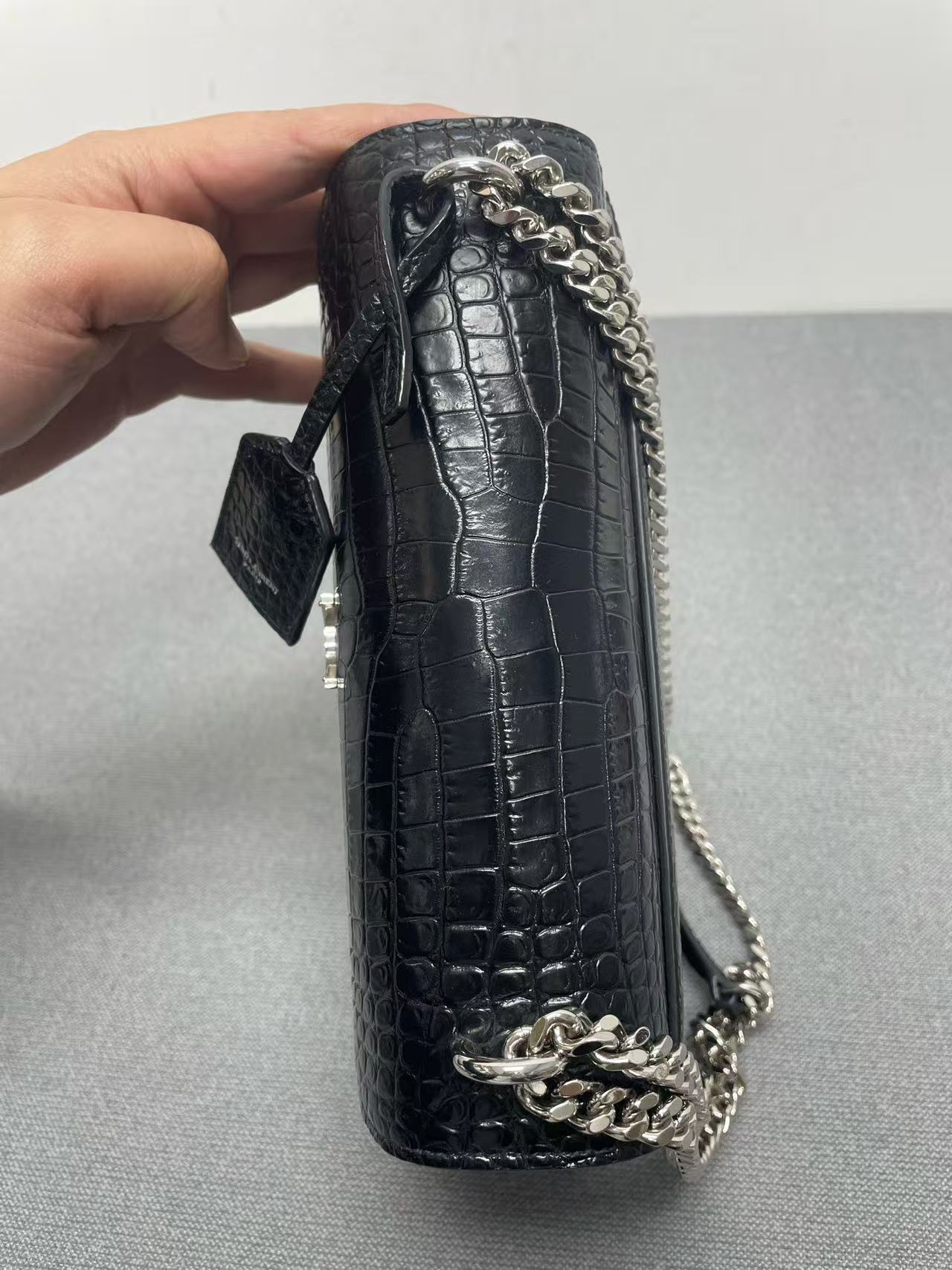 Saint Laurent - Sunset - Crocodile embossed leather - Black with Silver-Tone Hardware - (small)