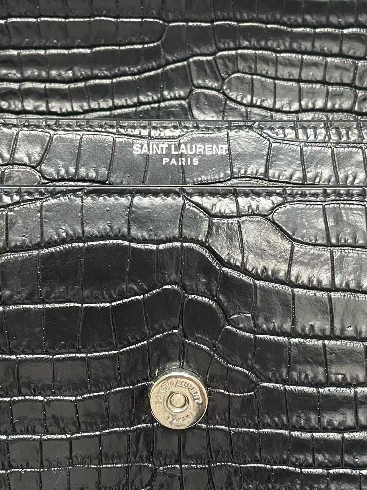 Saint Laurent - Sunset - Crocodile embossed leather - Black with Silver-Tone Hardware - (small)