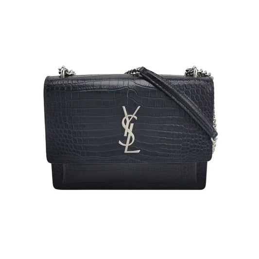 Saint Laurent - Sunset - Embossed cowhide leather - Black - (medium)