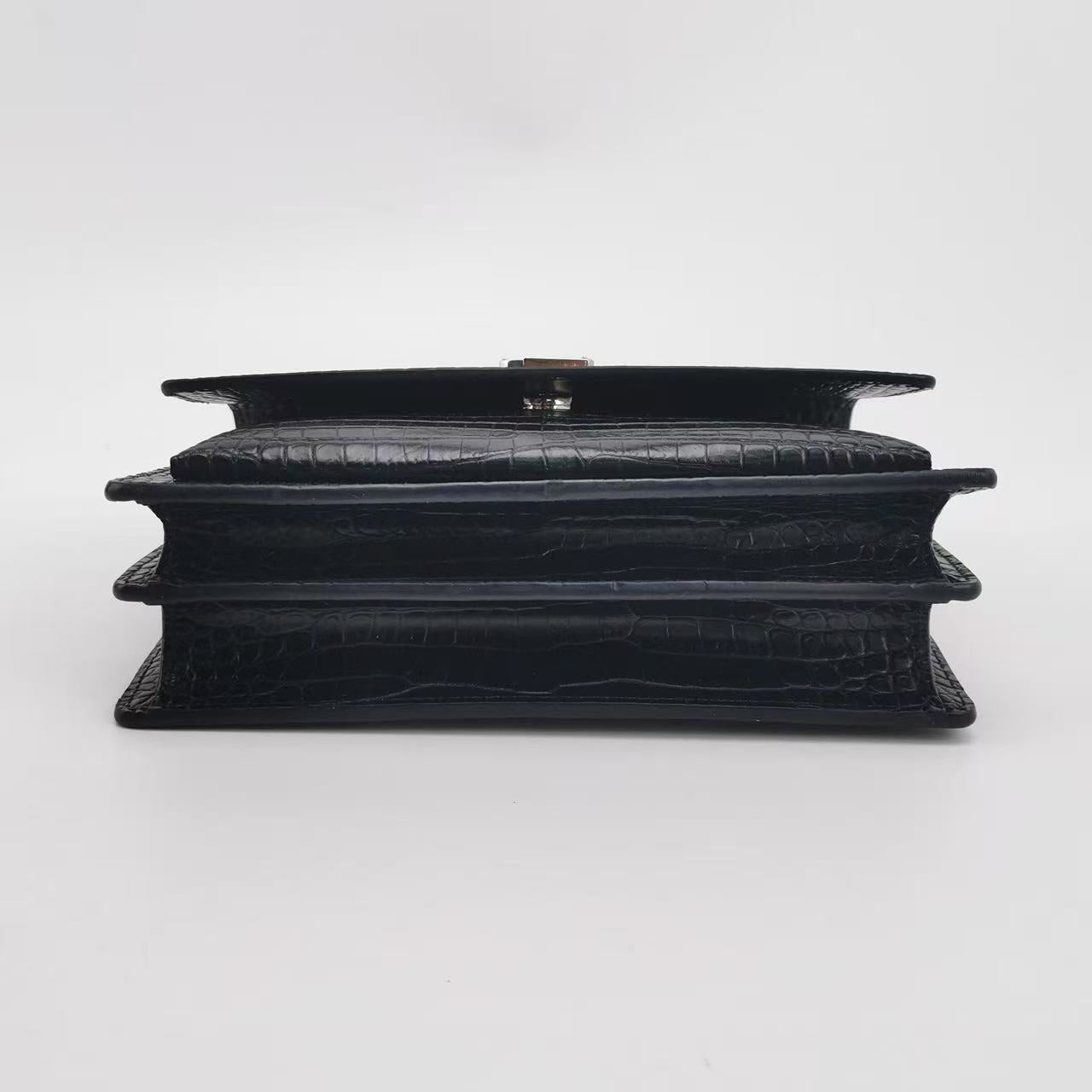 Saint Laurent - Sunset - Embossed cowhide leather - Black - (medium)