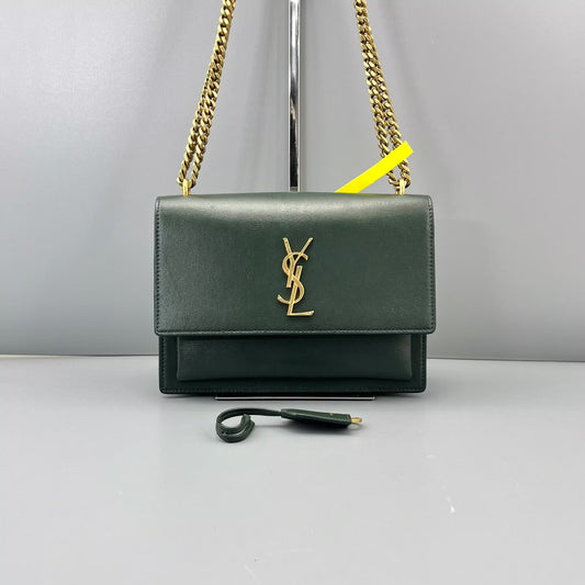 Saint Laurent - Sunset - Grain leather - Dark Green with Gold-Tone Hardware - (medium)