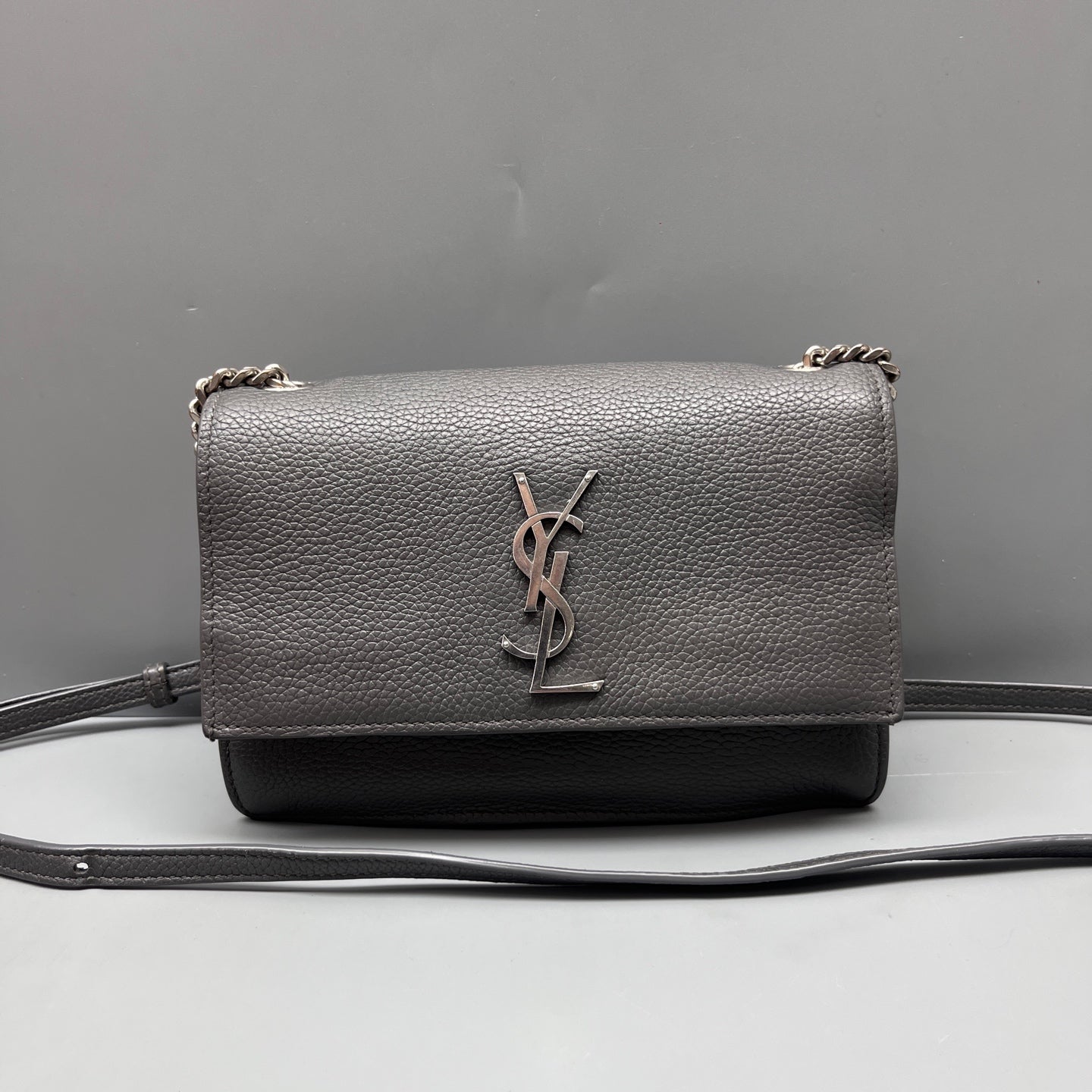 Saint Laurent - Sunset - Grained leather - Grey with Silver-Tone Hardware - (mini)