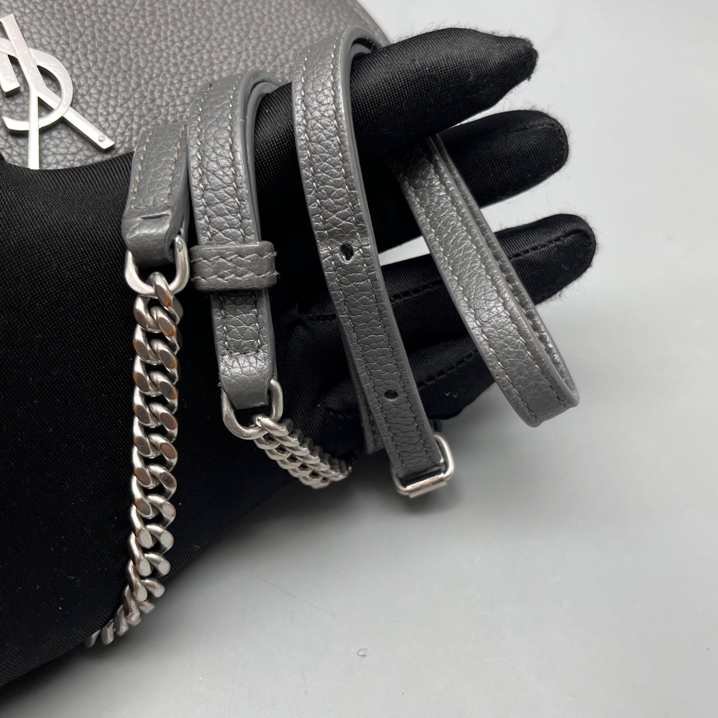 Saint Laurent - Sunset - Grained leather - Grey with Silver-Tone Hardware - (mini)