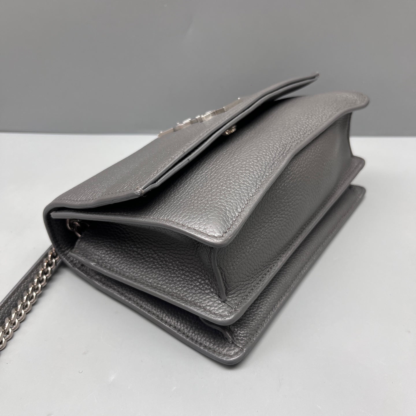 Saint Laurent - Sunset - Grained leather - Grey with Silver-Tone Hardware - (mini)