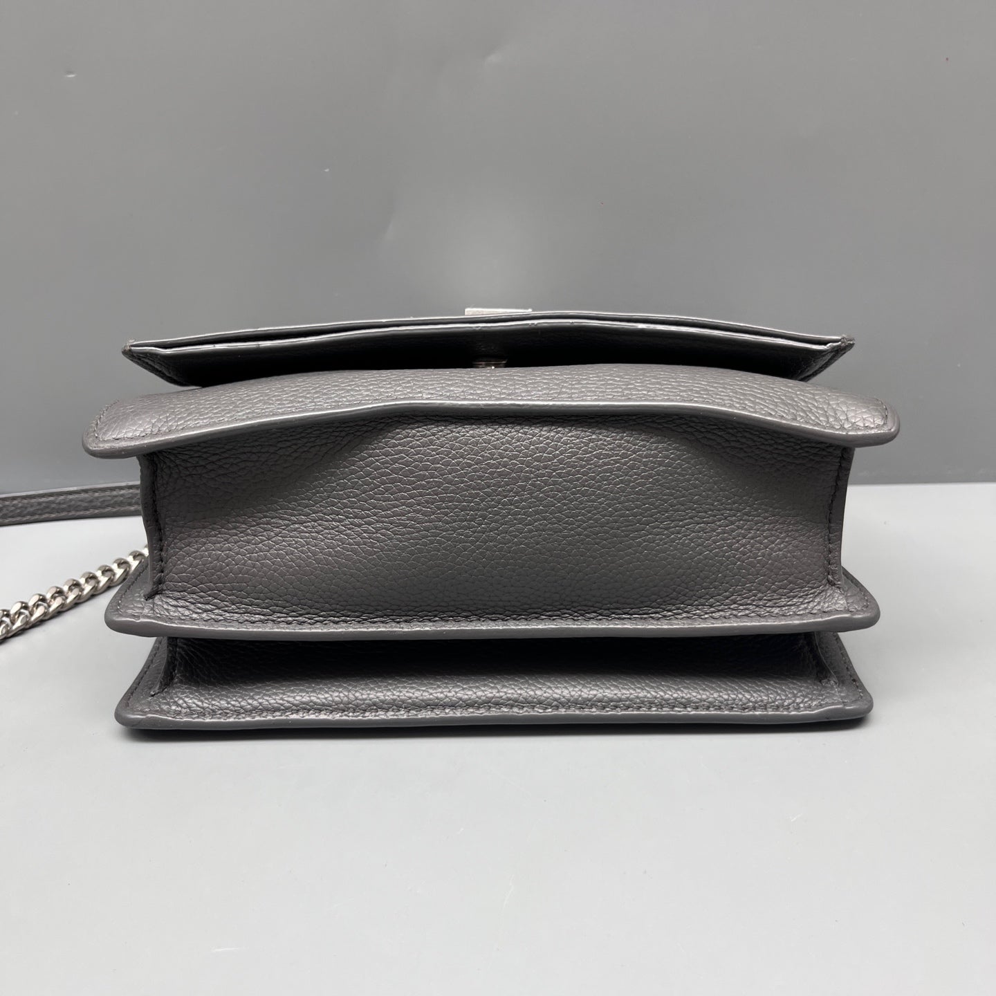 Saint Laurent - Sunset - Grained leather - Grey with Silver-Tone Hardware - (mini)