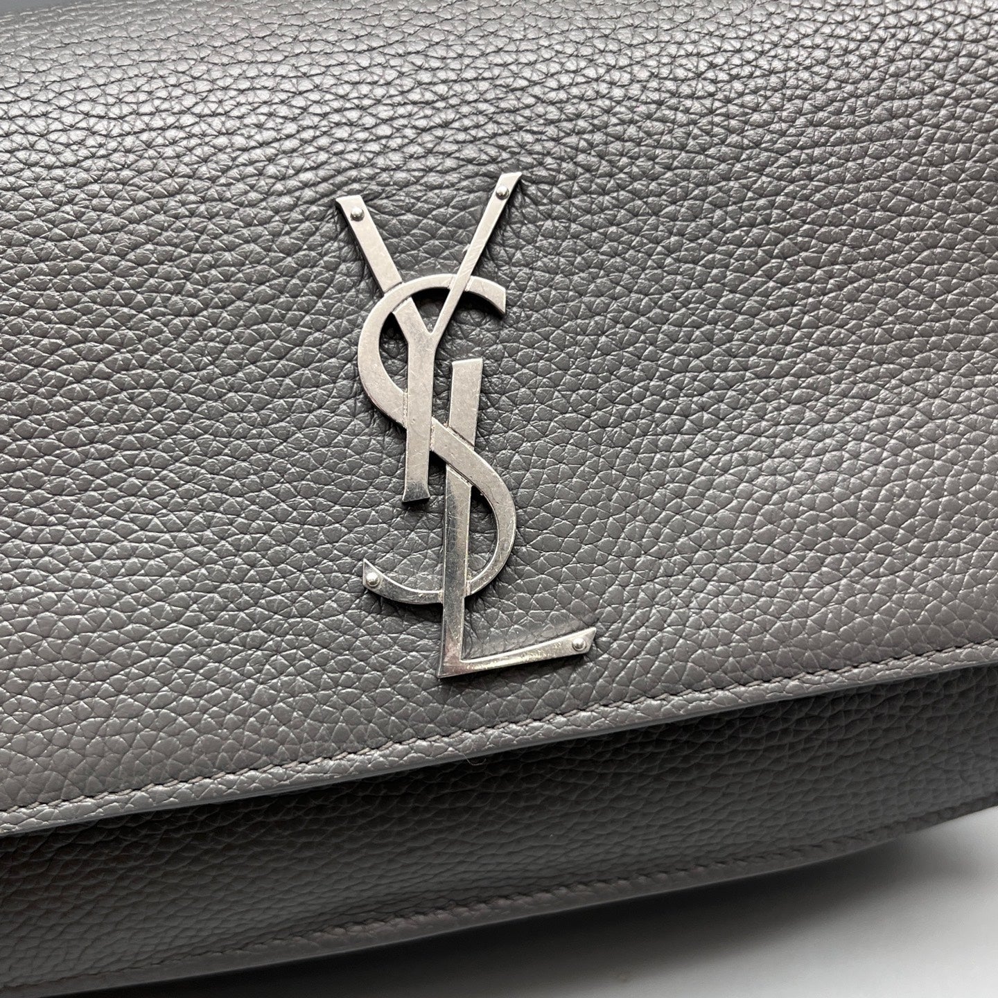 Saint Laurent - Sunset - Grained leather - Grey with Silver-Tone Hardware - (mini)