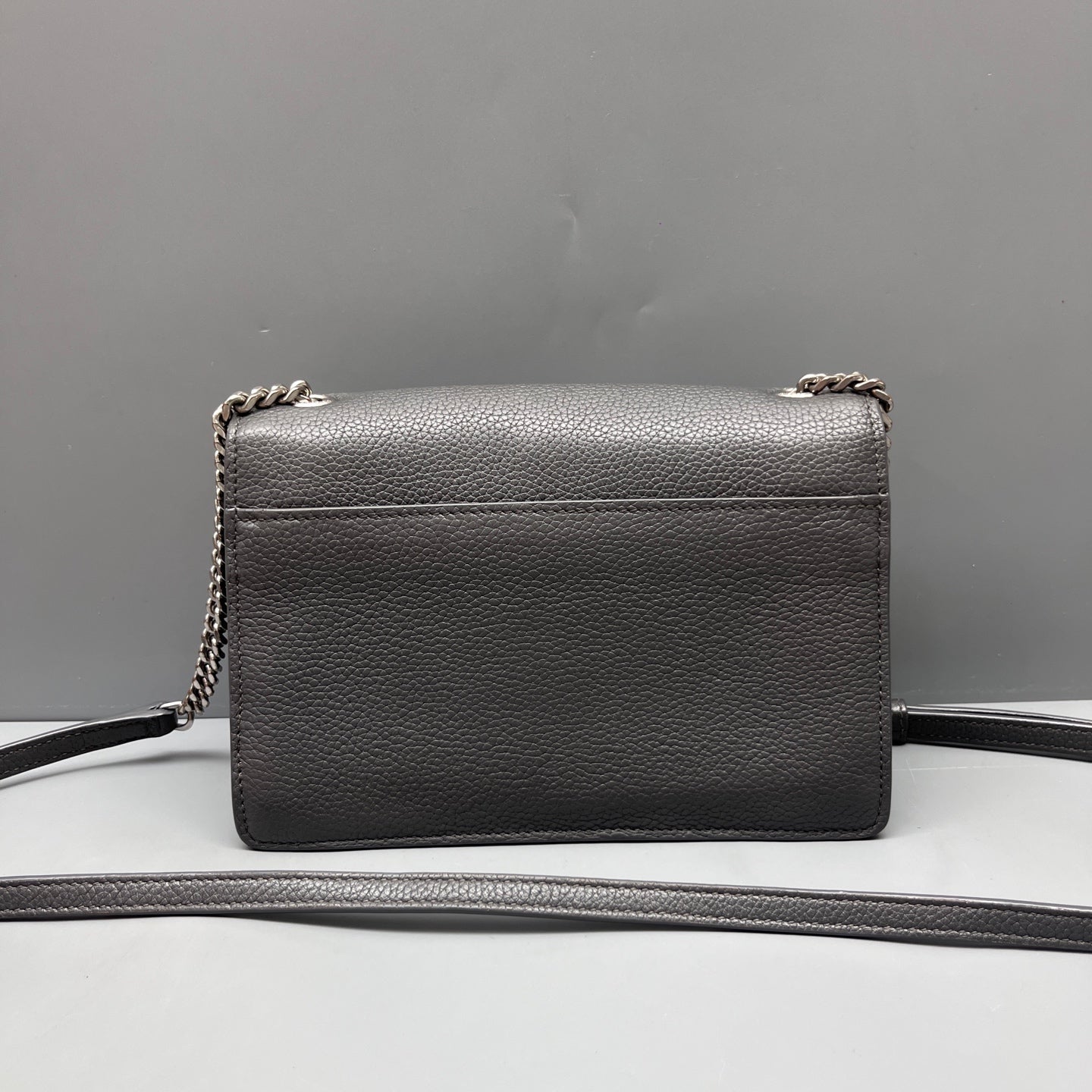 Saint Laurent - Sunset - Grained leather - Grey with Silver-Tone Hardware - (mini)