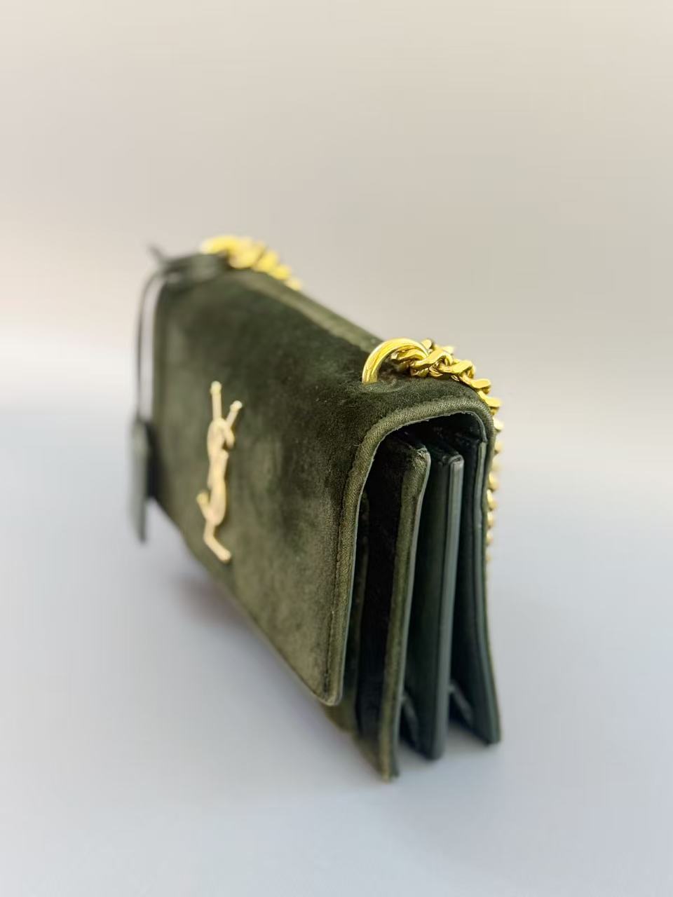 Saint Laurent - Sunset - Velvet and Leather - Dark Green with Gold-Tone Hardware - (mini)