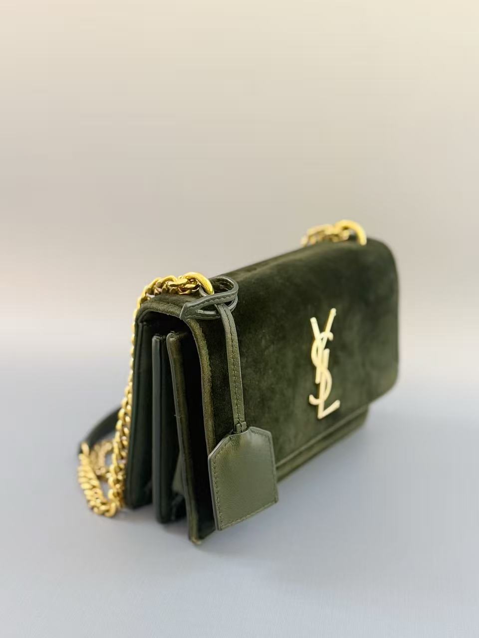 Saint Laurent - Sunset - Velvet and Leather - Dark Green with Gold-Tone Hardware - (mini)