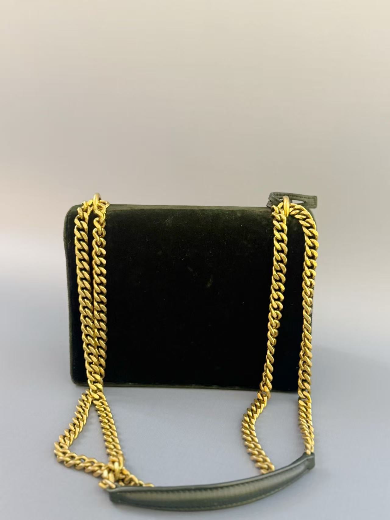 Saint Laurent - Sunset - Velvet and Leather - Dark Green with Gold-Tone Hardware - (mini)