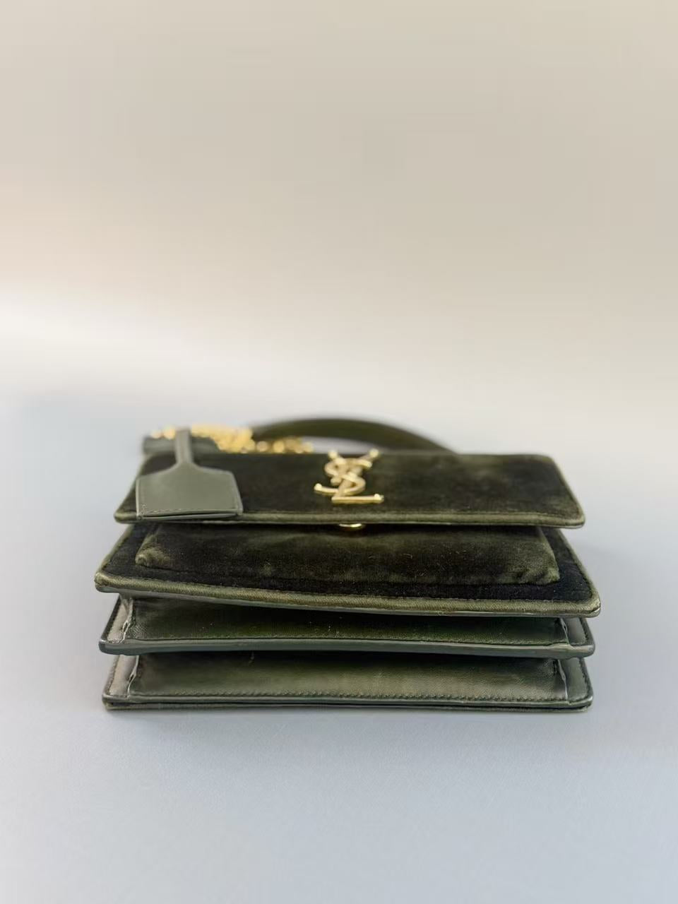Saint Laurent - Sunset - Velvet and Leather - Dark Green with Gold-Tone Hardware - (mini)