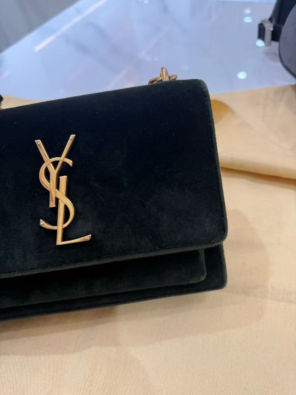 Saint Laurent - Sunset - Velvet and Leather - Dark Green with Gold-Tone Hardware - (mini)