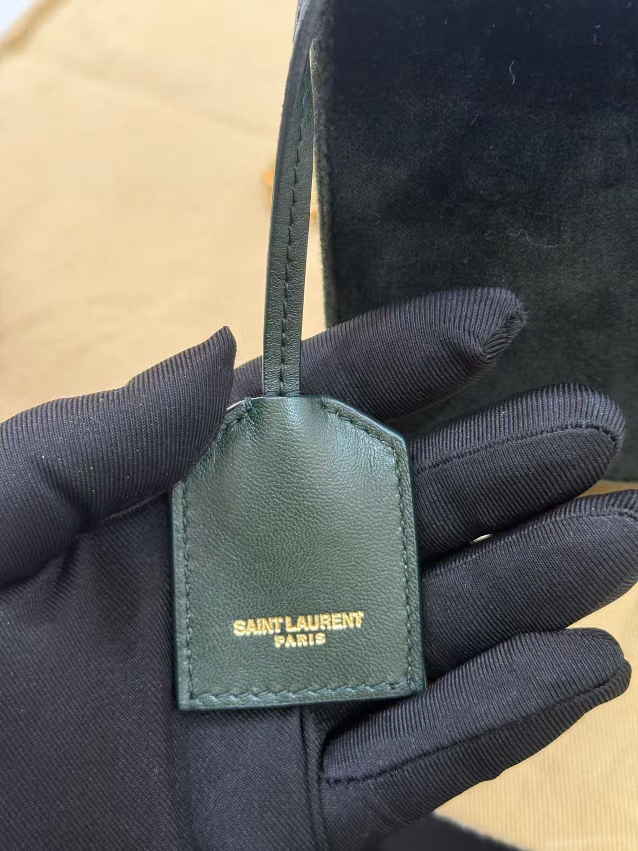 Saint Laurent - Sunset - Velvet and Leather - Dark Green with Gold-Tone Hardware - (mini)