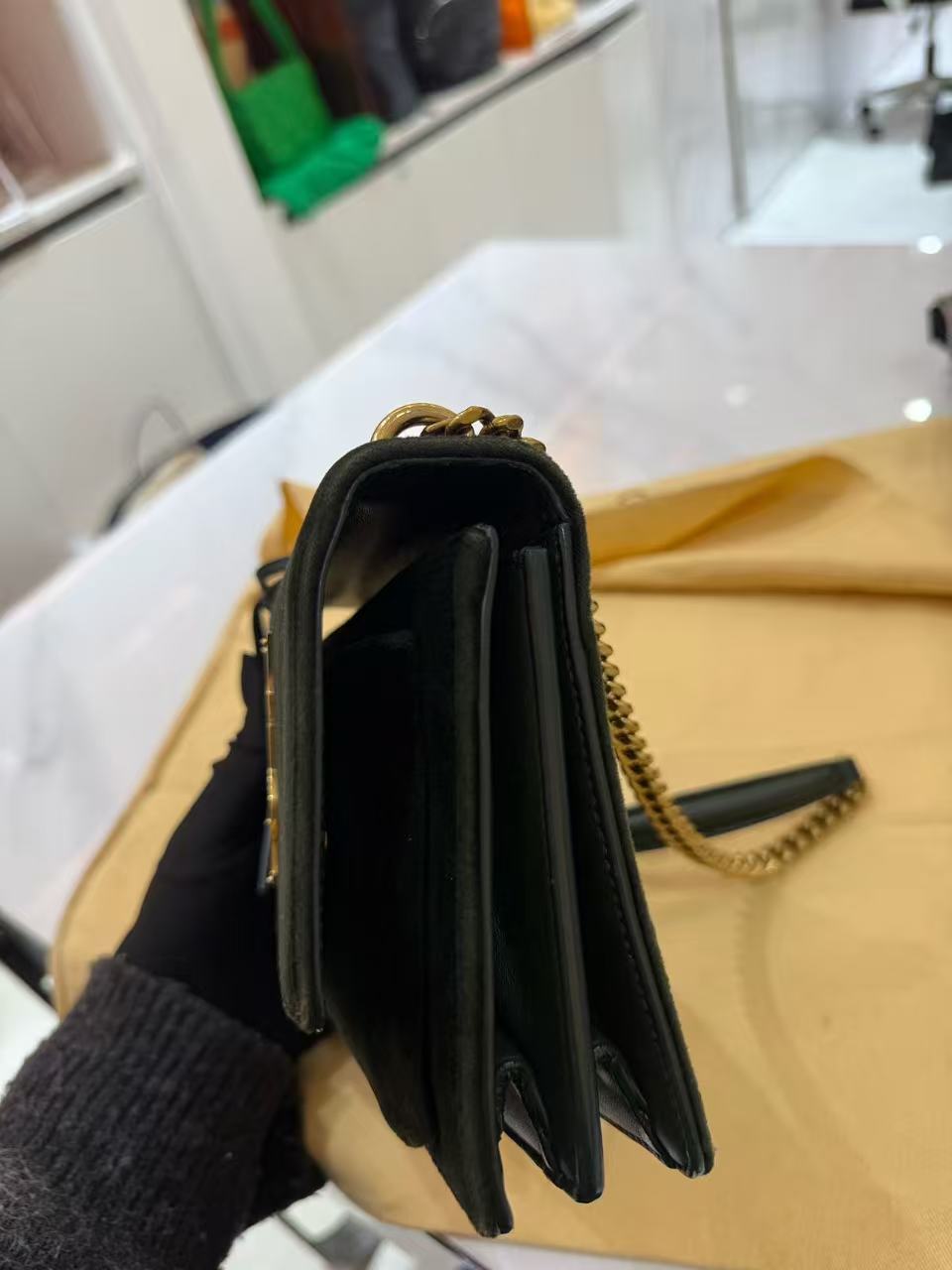 Saint Laurent - Sunset - Velvet and Leather - Dark Green with Gold-Tone Hardware - (mini)