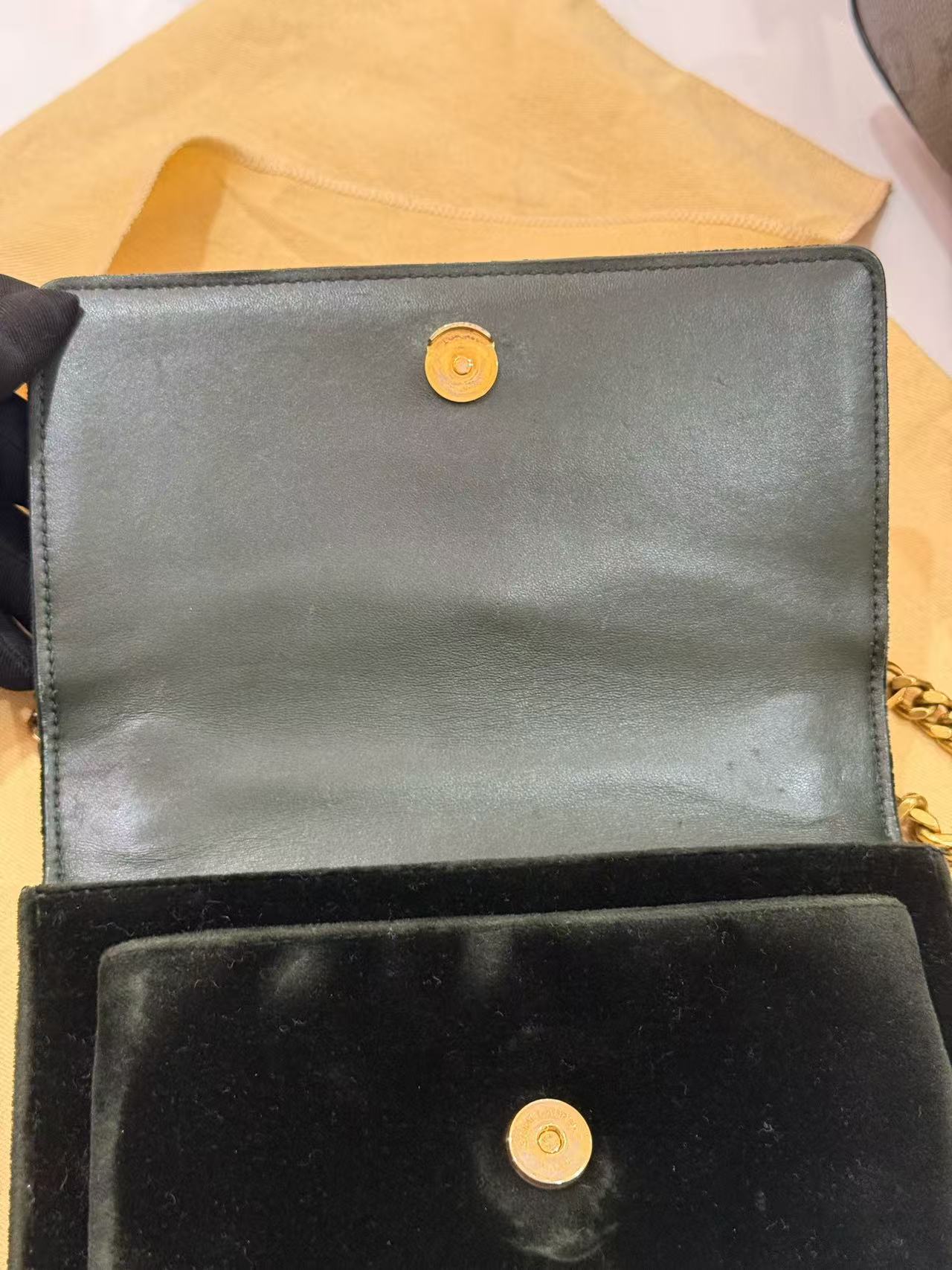 Saint Laurent - Sunset - Velvet and Leather - Dark Green with Gold-Tone Hardware - (mini)