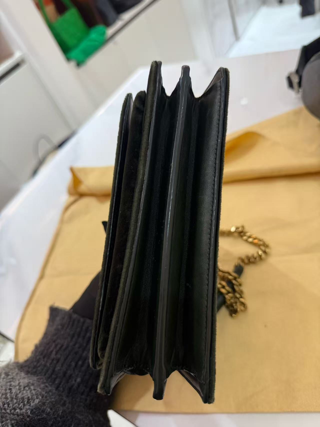 Saint Laurent - Sunset - Velvet and Leather - Dark Green with Gold-Tone Hardware - (mini)