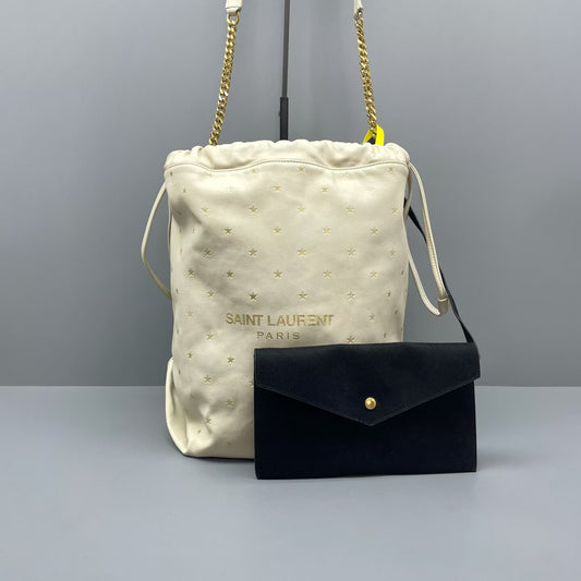 Saint Laurent - Teddy Drawstring Bucket Bag with Pouch - Calfskin leather - White - (medium)
