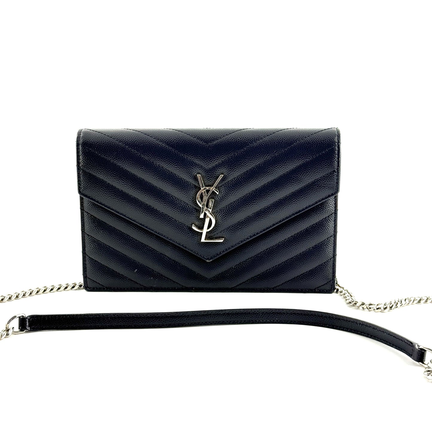 Saint Laurent - WOC Envelope Chain Bag - Grained cowhide leather - Navy - (mini)