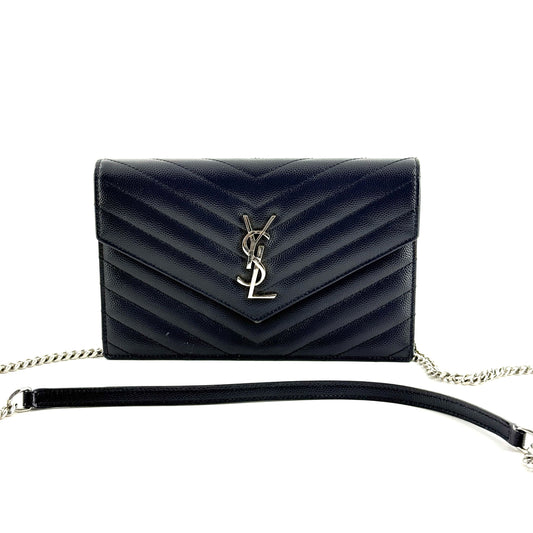 Saint Laurent - WOC Envelope Chain Bag - Grained cowhide leather - Navy - (mini)