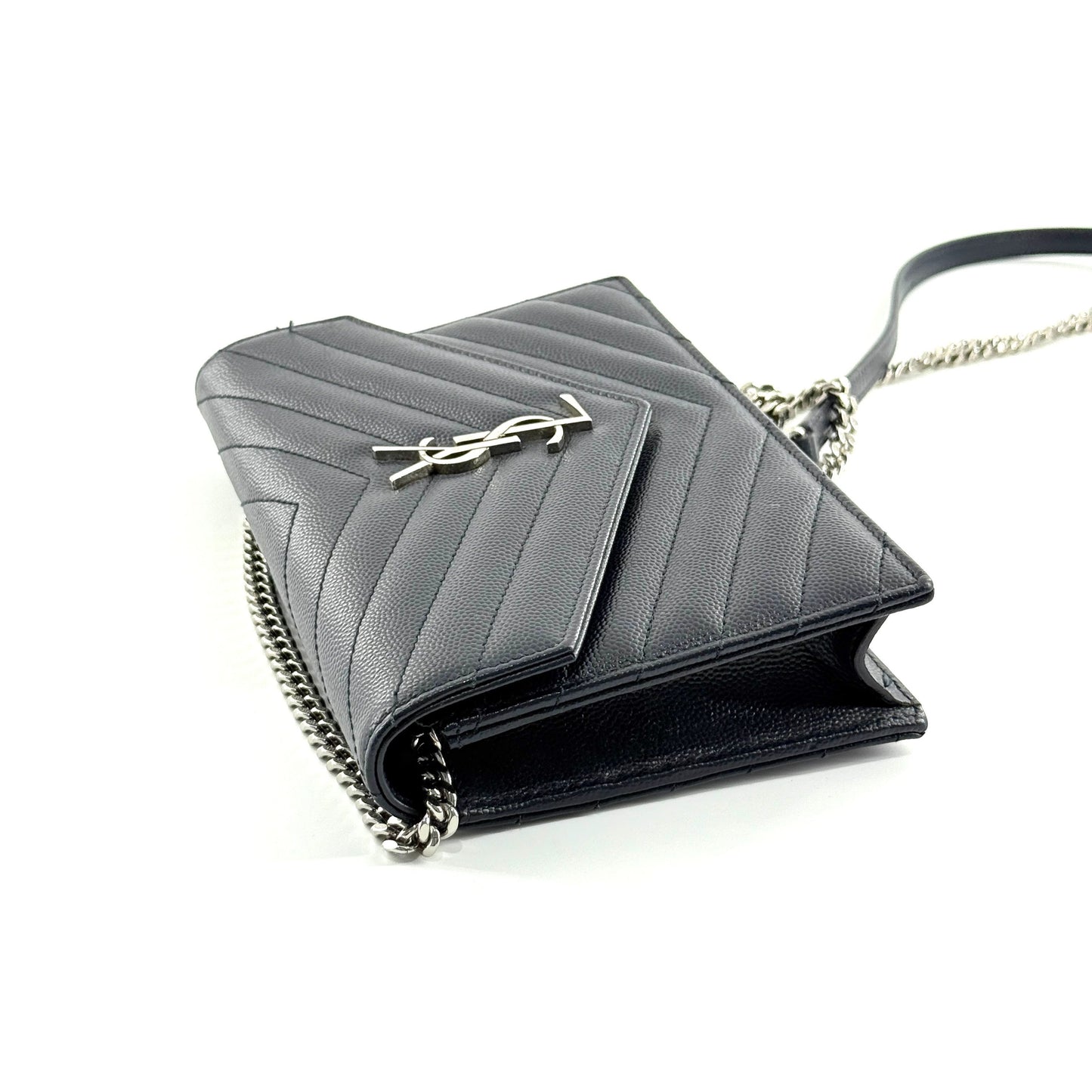 Saint Laurent - WOC Envelope Chain Bag - Grained cowhide leather - Navy - (mini)