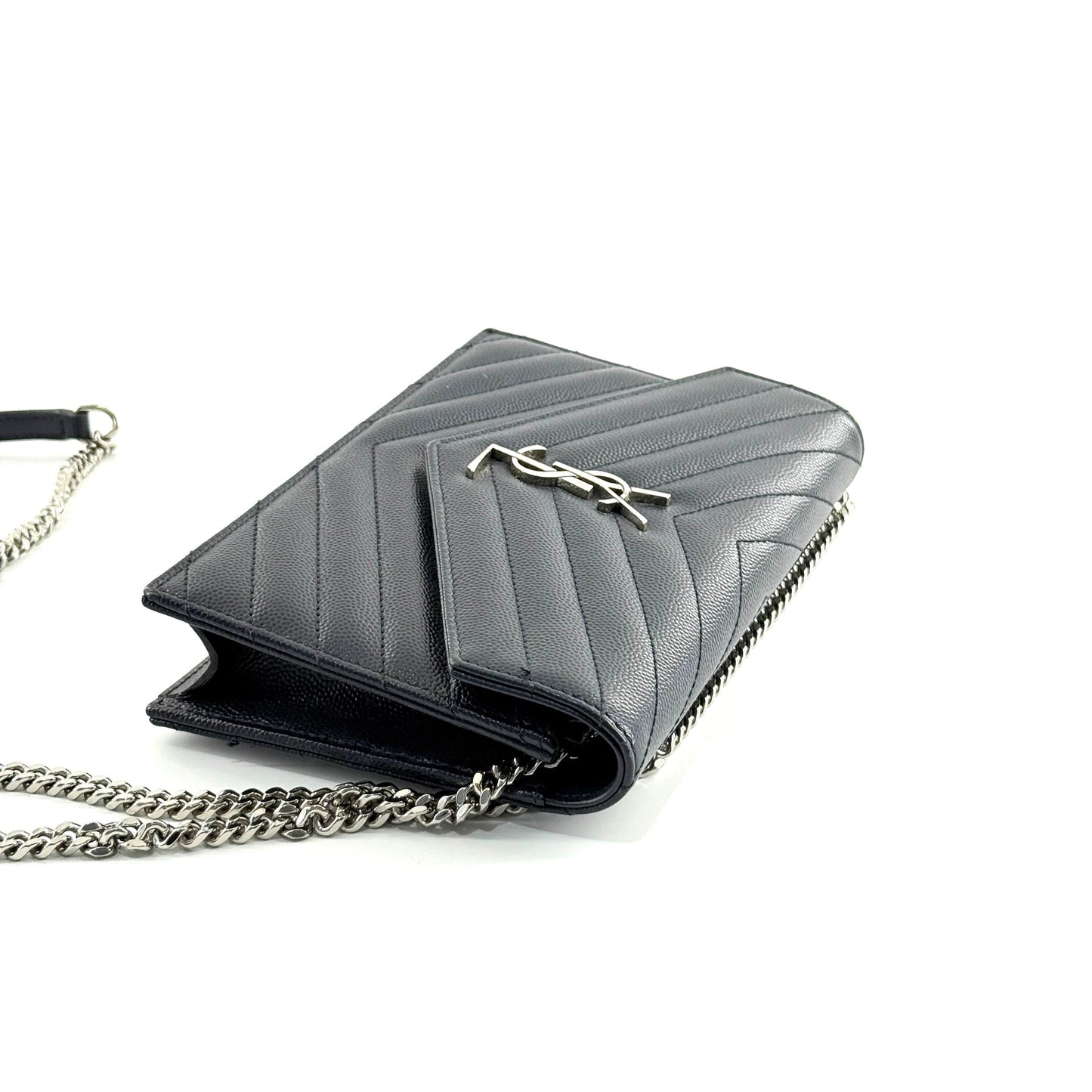 Saint Laurent - WOC Envelope Chain Bag - Grained cowhide leather - Navy - (mini)