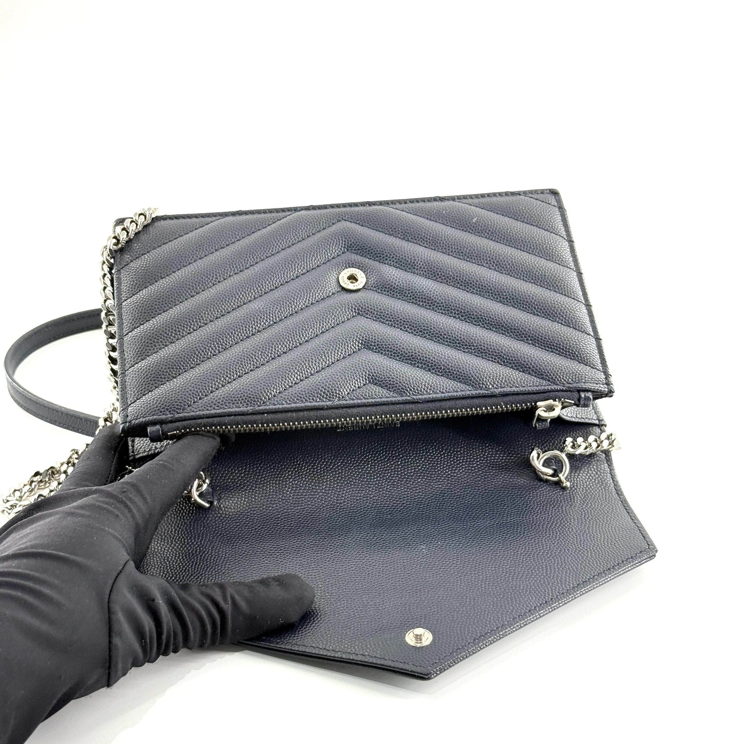 Saint Laurent - WOC Envelope Chain Bag - Grained cowhide leather - Navy - (mini)