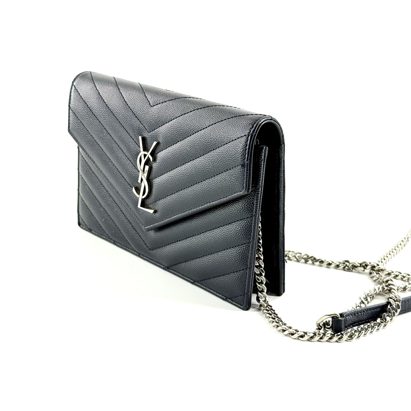 Saint Laurent - WOC Envelope Chain Bag - Grained cowhide leather - Navy - (mini)
