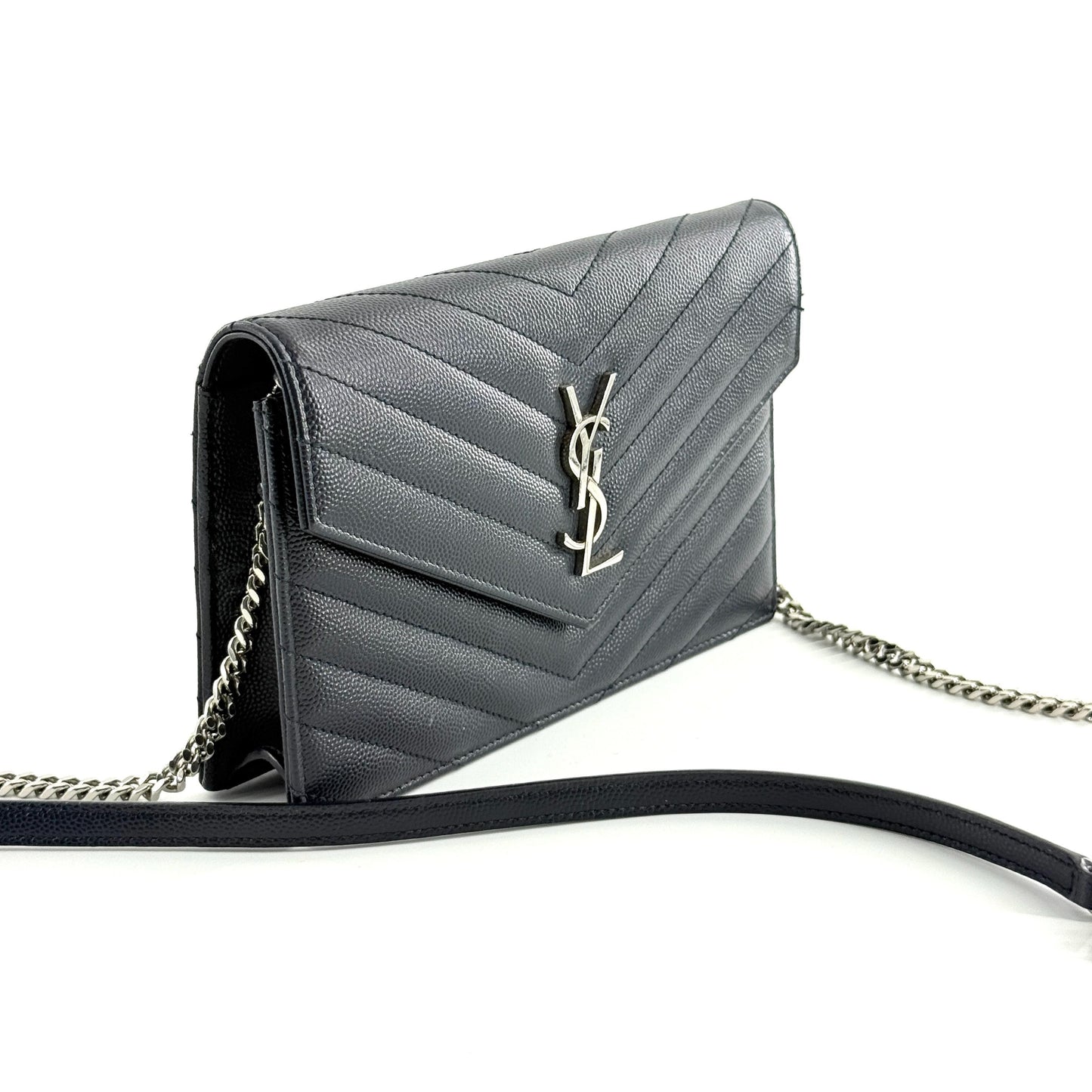 Saint Laurent - WOC Envelope Chain Bag - Grained cowhide leather - Navy - (mini)