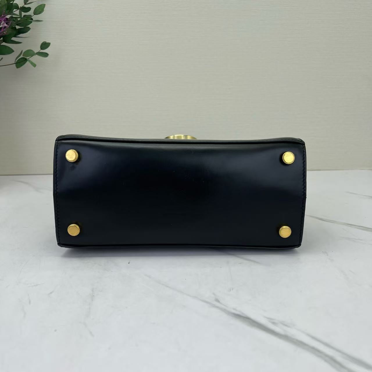 Salvatore Ferragamo - Gancini Top Handle Bag - Calfskin leather - Black with Gold-Tone Hardware - (small)