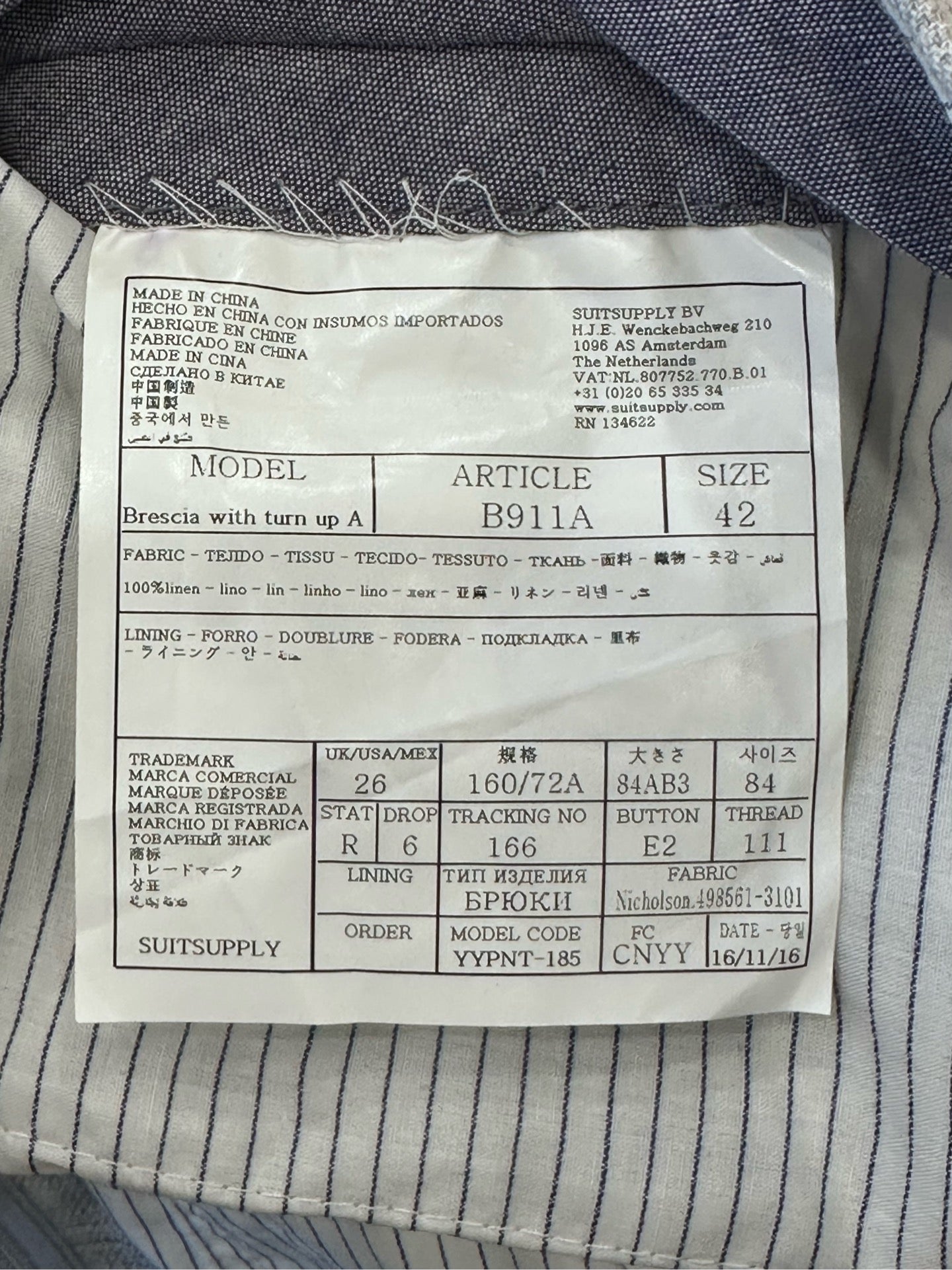 Suitsupply - Brescia with turn up A - Linen - Grey - (42)