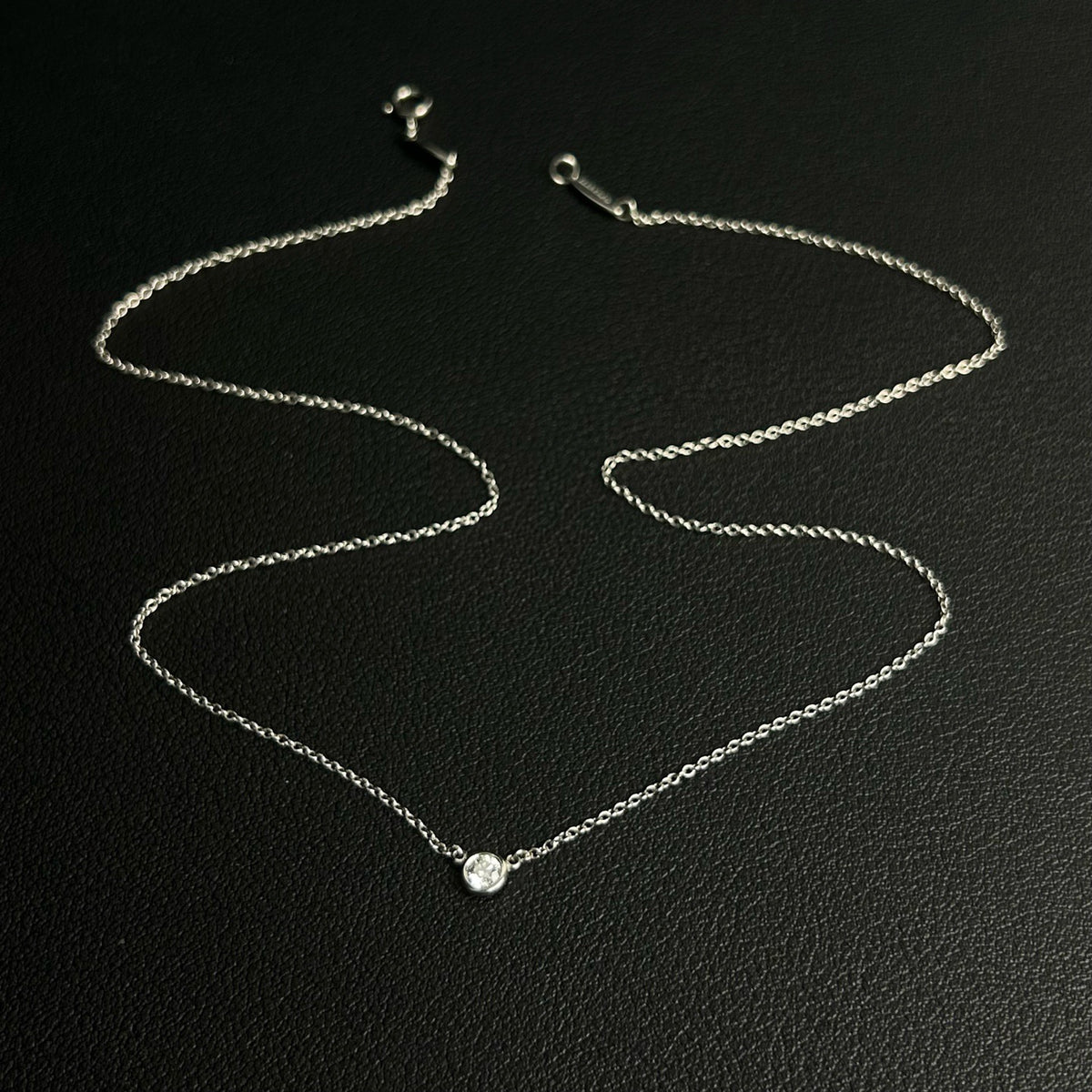 Tiffany & Co. - Elsa Peretti Diamonds by the Yard Necklace - PT950 platinum chain and bezel-set pendant with an approximately 0.10 ct diamond - Silver - (Approximately 40 cm)