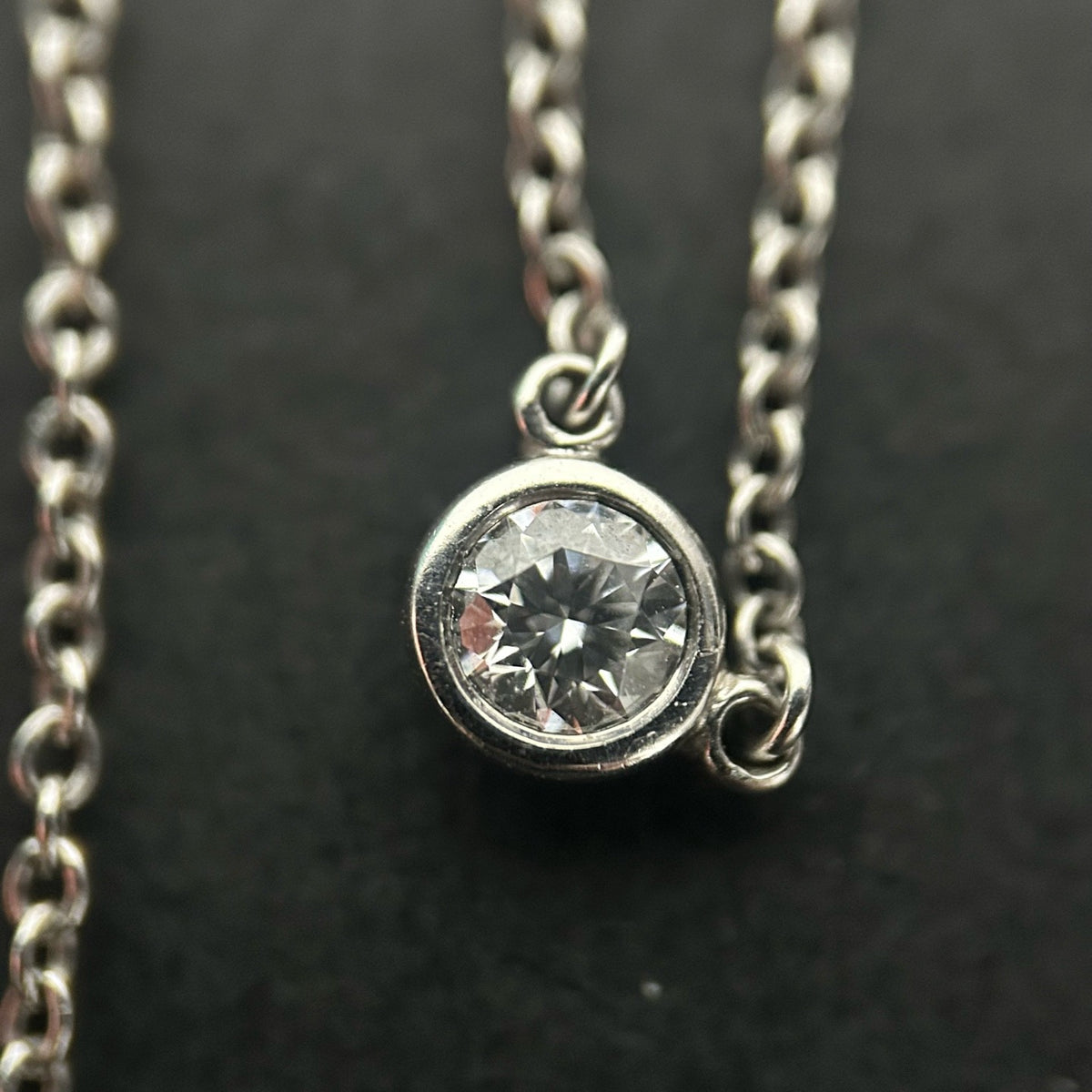 Tiffany & Co. - Elsa Peretti Diamonds by the Yard Necklace - PT950 platinum chain and bezel-set pendant with an approximately 0.10 ct diamond - Silver - (Approximately 40 cm)