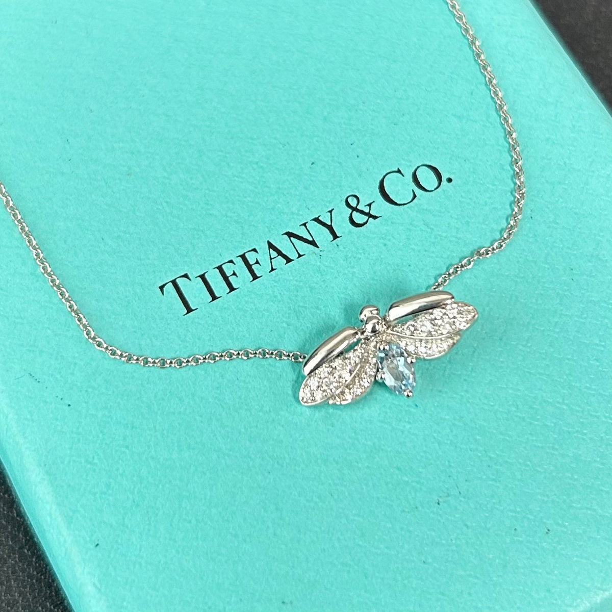 Tiffany & Co. - Paper Flowers Firefly Necklace - Pt950 platinum with diamonds and 0.13 ct aquamarine; the aquamarine has natural inclusions. - Multicolour