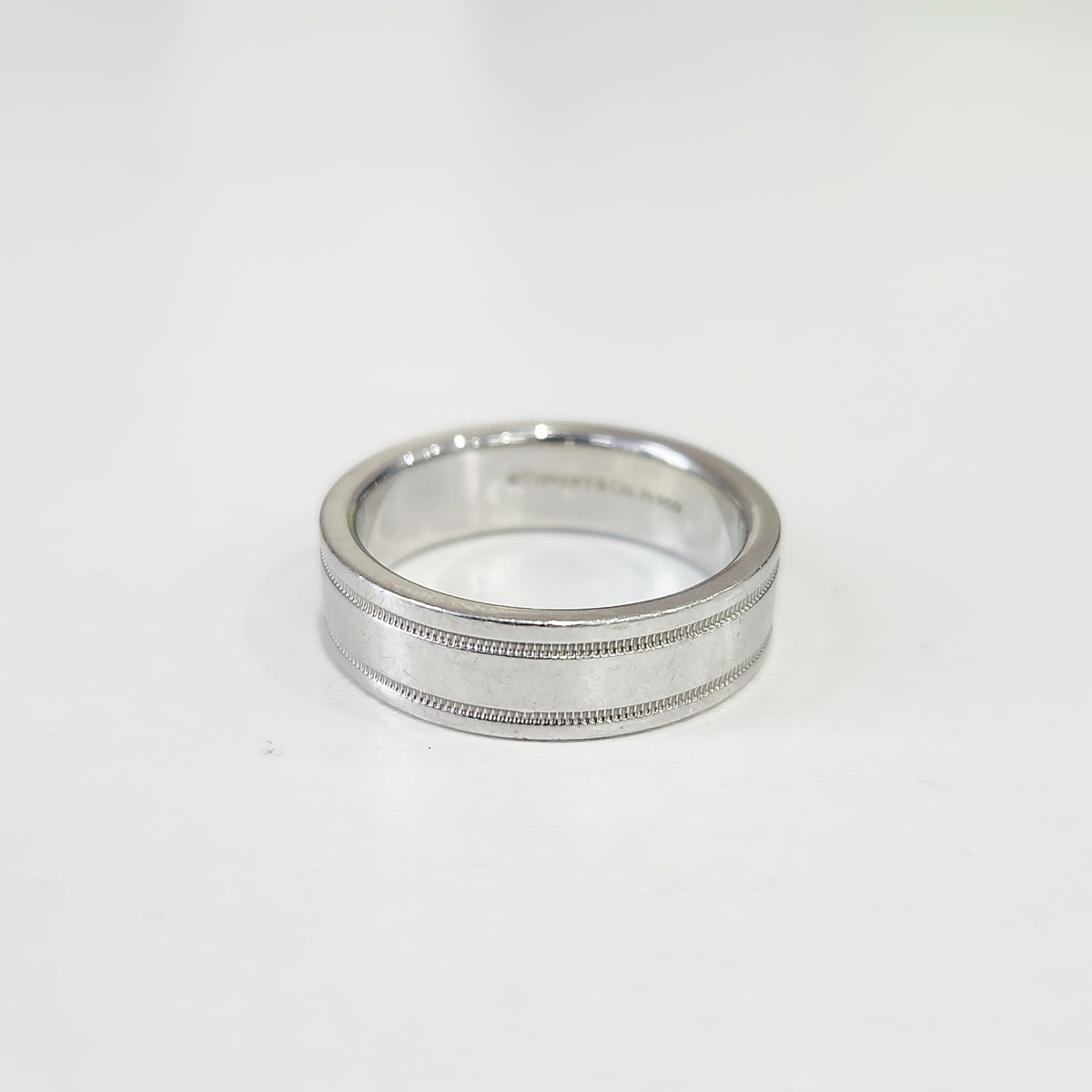 Tiffany & Co. - Tiffany Essential Band Double Row Beaded Edge - 950 platinum - Silver - (58)