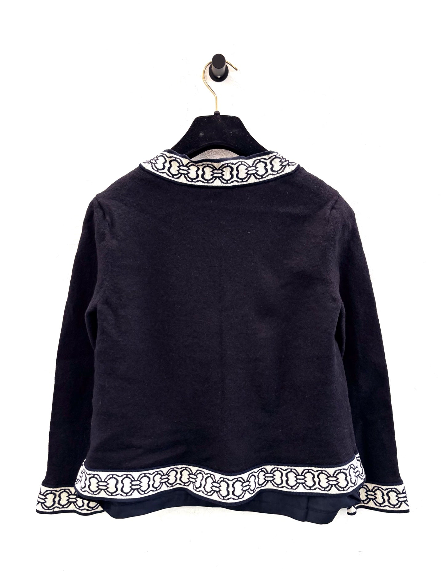 Tory Burch - Horseshoe Buckle Knit Cardigan 64649 - Merino wool - Navy with White Trim - (M)