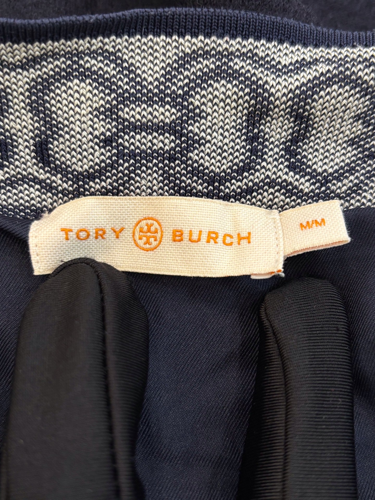 Tory Burch - Horseshoe Buckle Knit Cardigan 64649 - Merino wool - Navy with White Trim - (M)