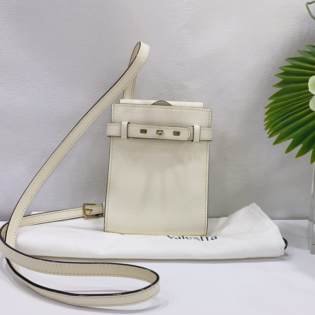Valextra - B-Tracollina - Grained leather - White - (mini)
