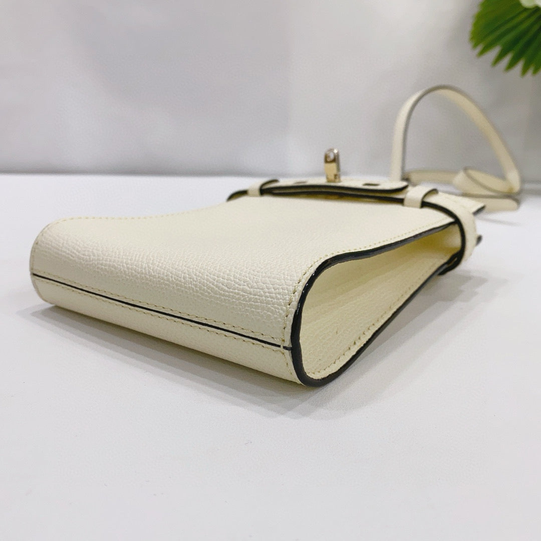 Valextra - B-Tracollina - Grained leather - White - (mini)