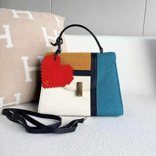 Valextra - Iside - Woven fabric and grained leather - Multicolour (White, Teal, Brown, Black) - (medium)